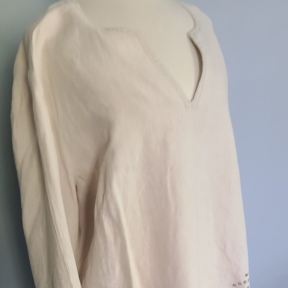 Ecru Linen Embroidered 2 Tone Hemline Talbots SZ 18 W